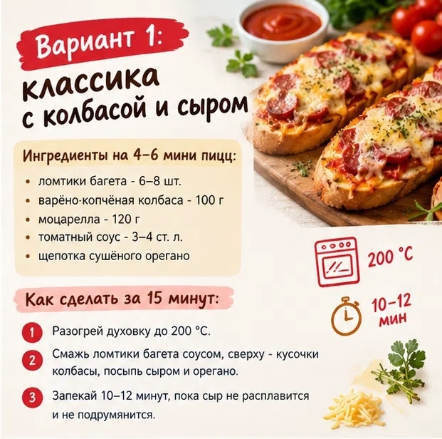 Мини-пицца на багете. Фото сгенерировано нейросетью