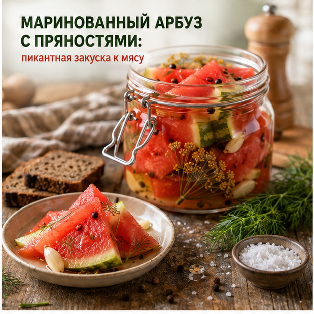 Заготовки из арбуза на зиму. Фото сгенерировано с помощью ИИ