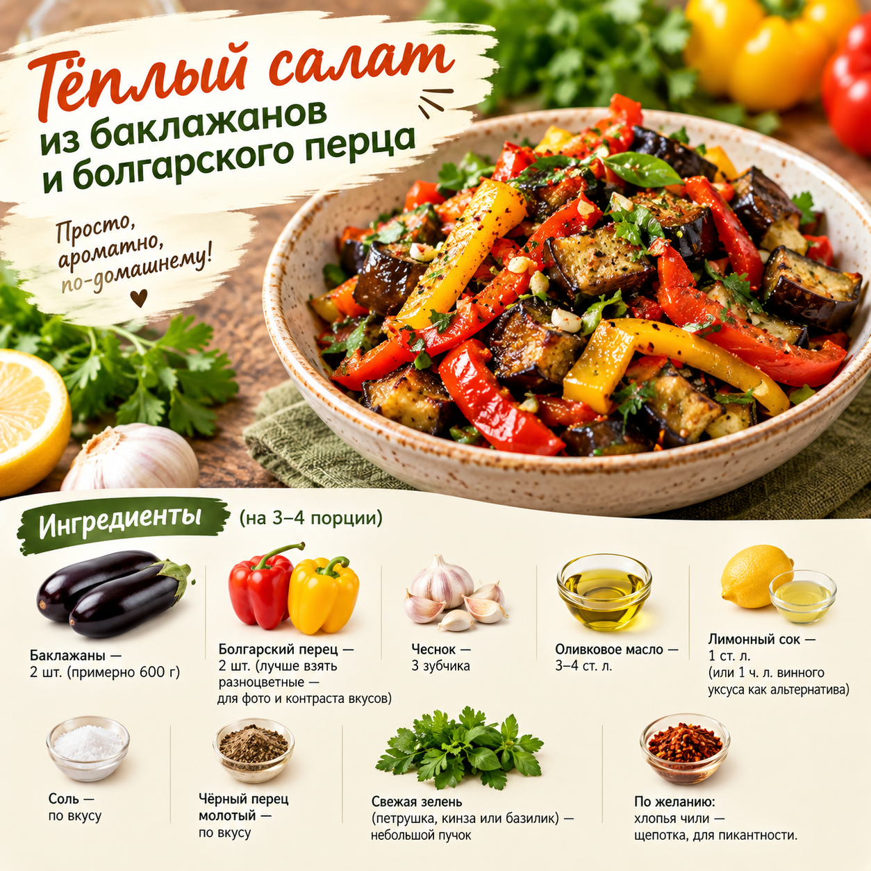 Салат из баклажанов и сладкого перца. Фото сгенерировано с помощью ИИ