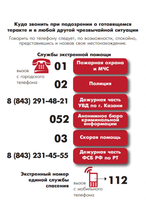 Куда могут позвонить жители Тетюшского района Татарстана при подозрении о готовящемся терракте