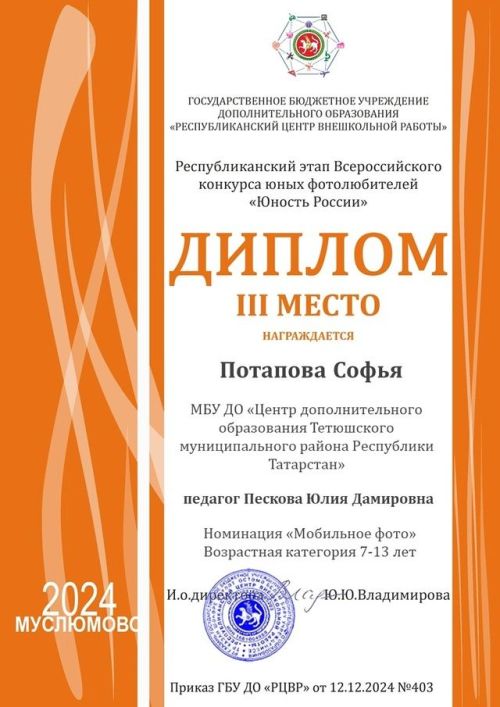 Тетюшане стали дипломантами конкурса юных фотолюбителей