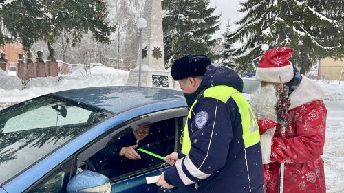 В Тетюшах Дед Мороз и Снегурочка поздравили водителей