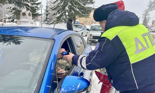 В Тетюшах Дед Мороз и Снегурочка поздравили водителей