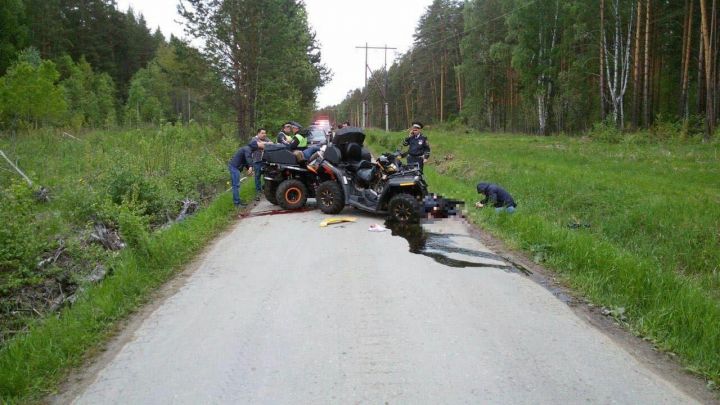 В Екатеринбурге на узкой лесной автодороге лоб в лоб столкнулись два квадроцикла