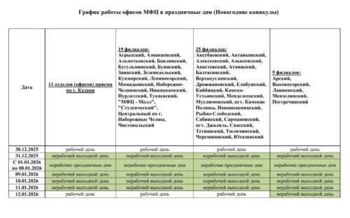 Как будут работать МФЦ в Тетюшском районе в новогодние праздники