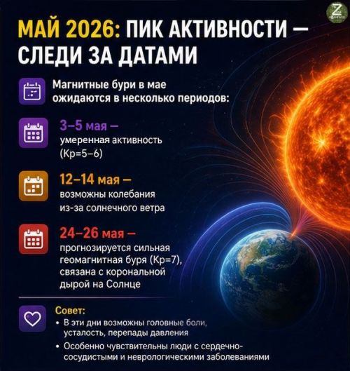 Когда будут магнитные бури в мае 2026 года